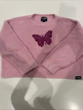 GAP Wicked Themed Pink Crewneck Sweater with Sequin Butterfly